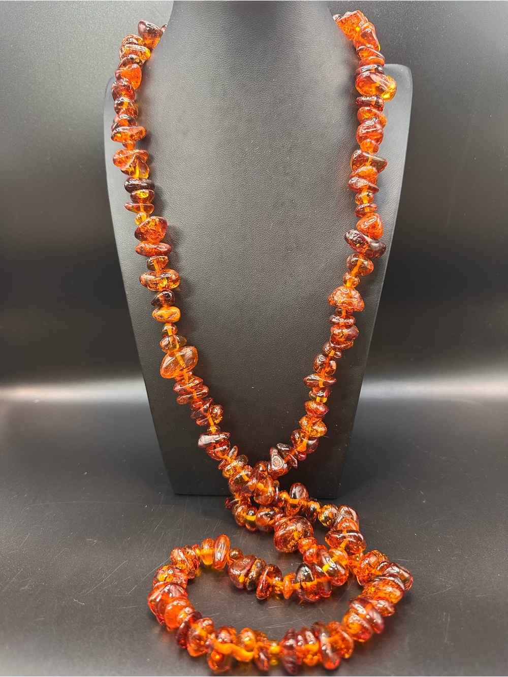 40” Genuine Baltic Amber Nugget Necklace Cognac Honey Amber Long Statement - Picture 13 of 16